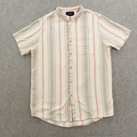 Rollas Shirt Mens Medium Beige Button Up Striped Short Sleeve Casual Cotton - Picture 1 of 13